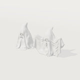 Spooky ghost figurines set of 2, three-quarter view showing draped sheet folds
